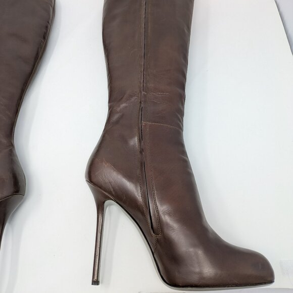 Sergio Rossi Knee High Brown Boots Stiletto Heel Size 41